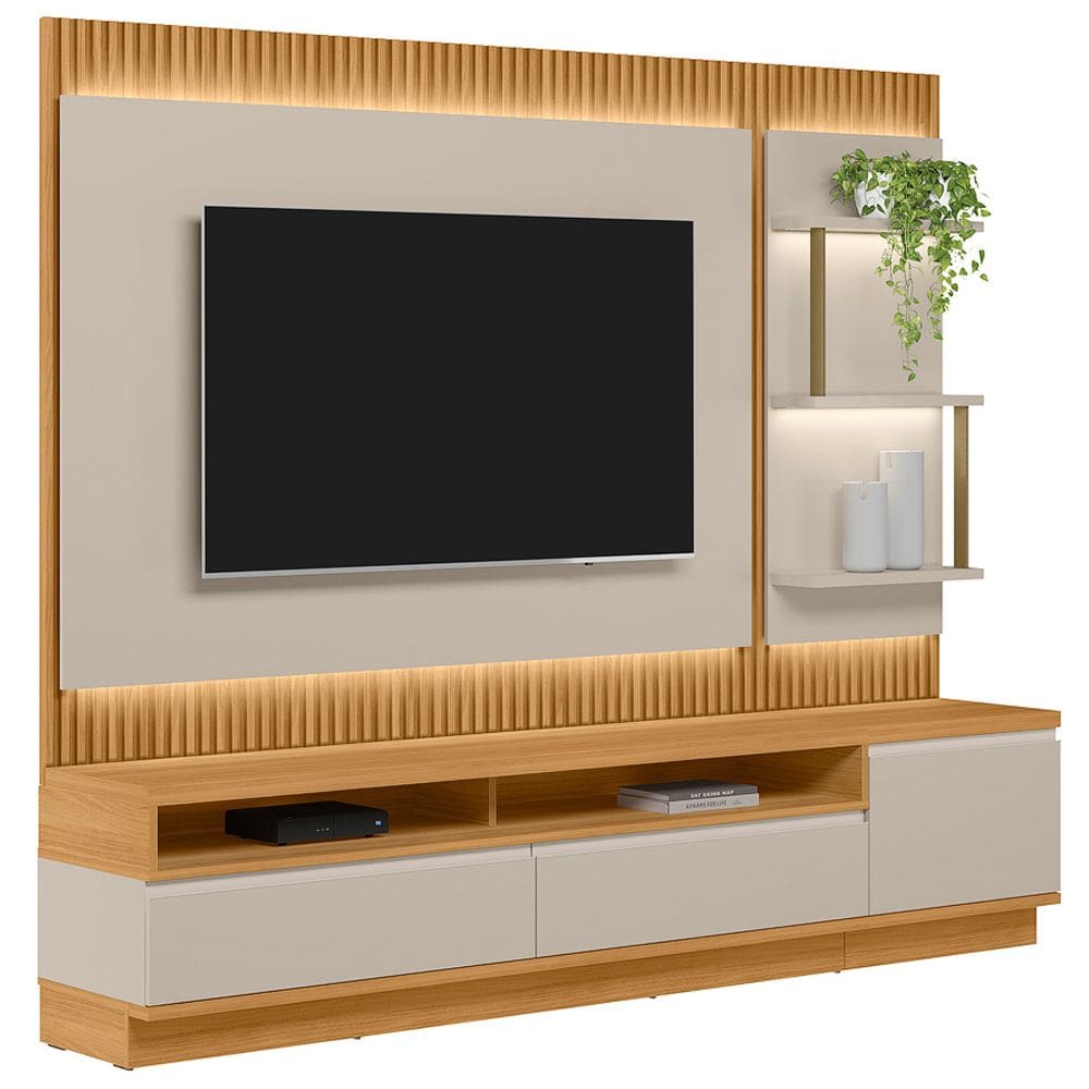 Rack Para Sala Com Painel Para TV 70 Pol LED 238cm Spencer L05 Tauari Off White Fosco - Lyam Decor