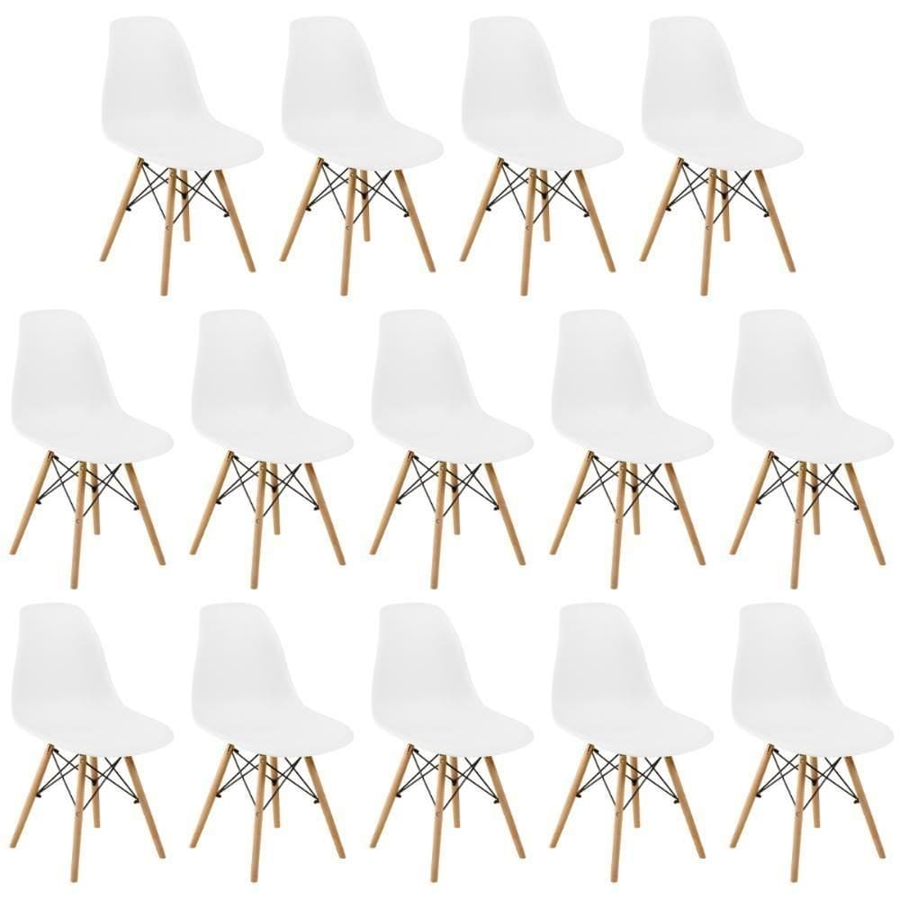Conjunto 14 Cadeiras Charles Eames Eiffel Wood Base Madeira - Branca