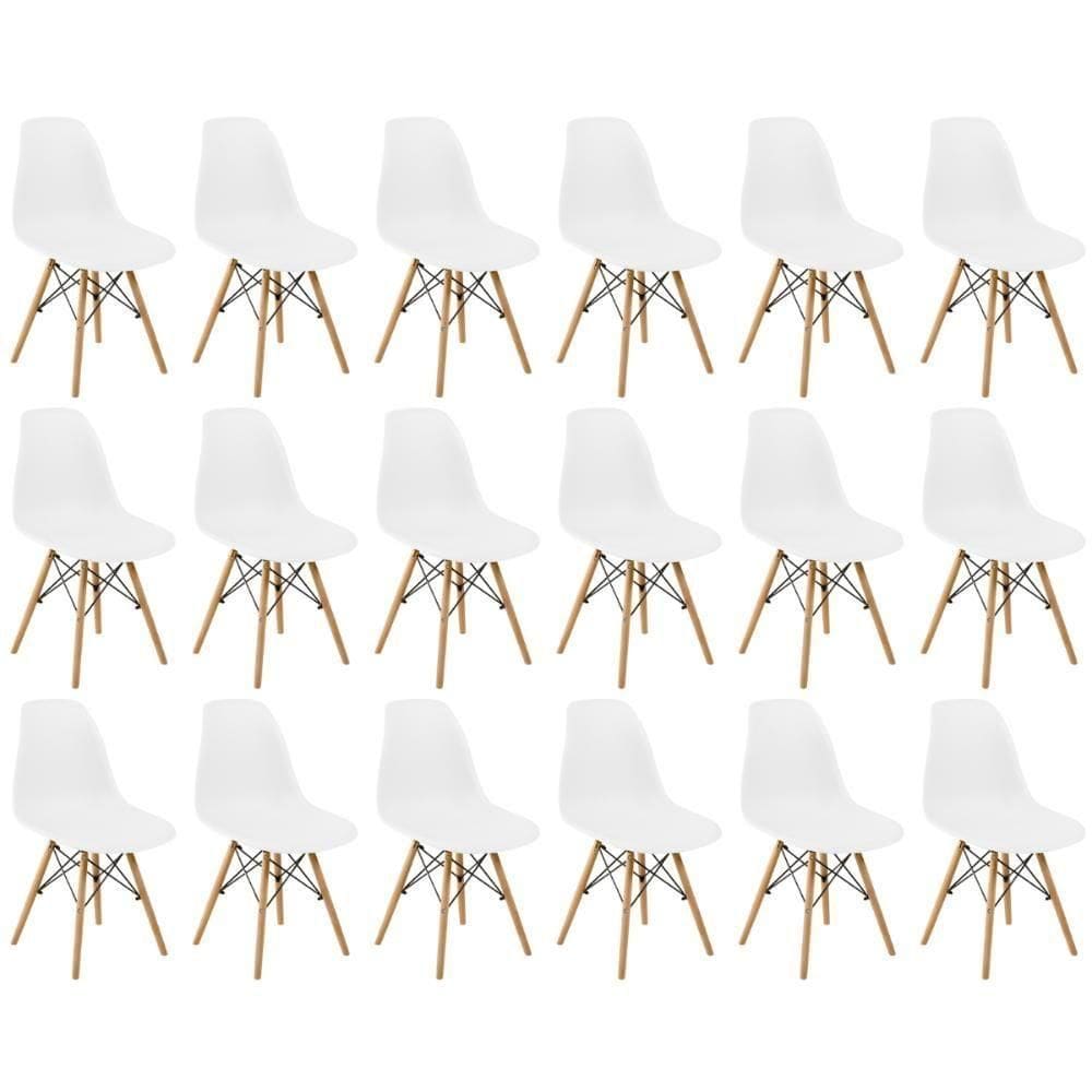 Conjunto 18 Cadeiras Charles Eames Eiffel Wood Base Madeira - Branca