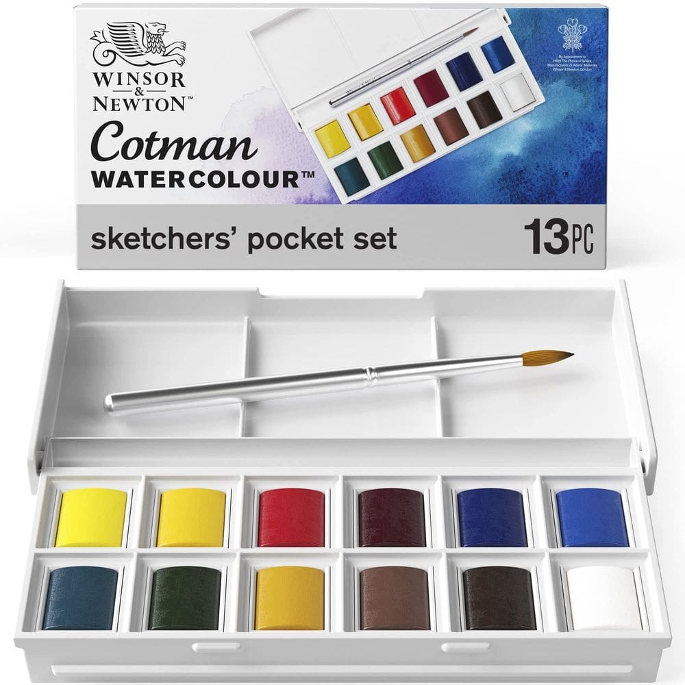 Conjunto de pintura em aquarela Winsor & Newton Cotman 12 Half Pans
