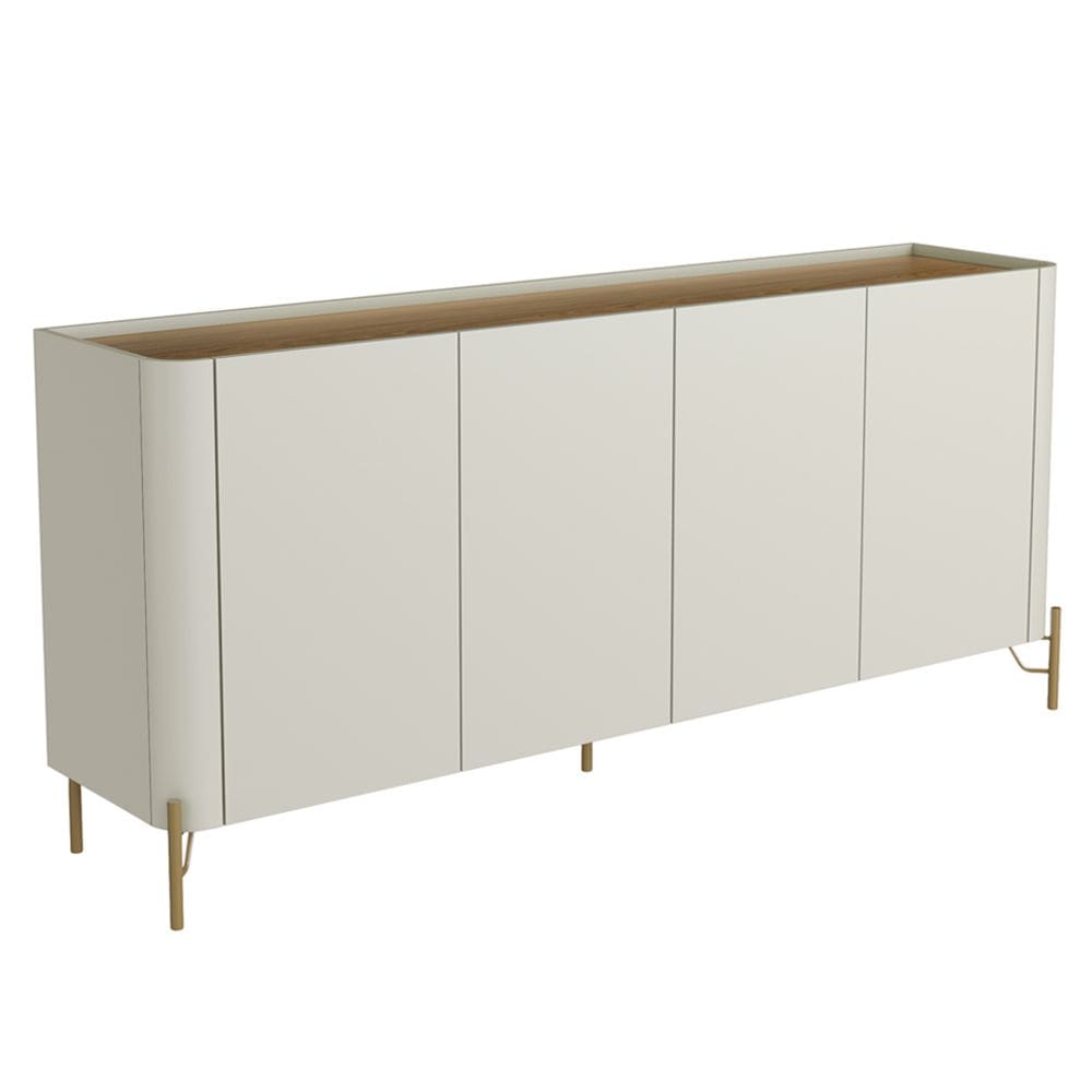 Aparador Buffet Para Sala de Jantar 4 Portas Pés Industrial Dourado Naim I03 Luna Louro - Lyam Decor