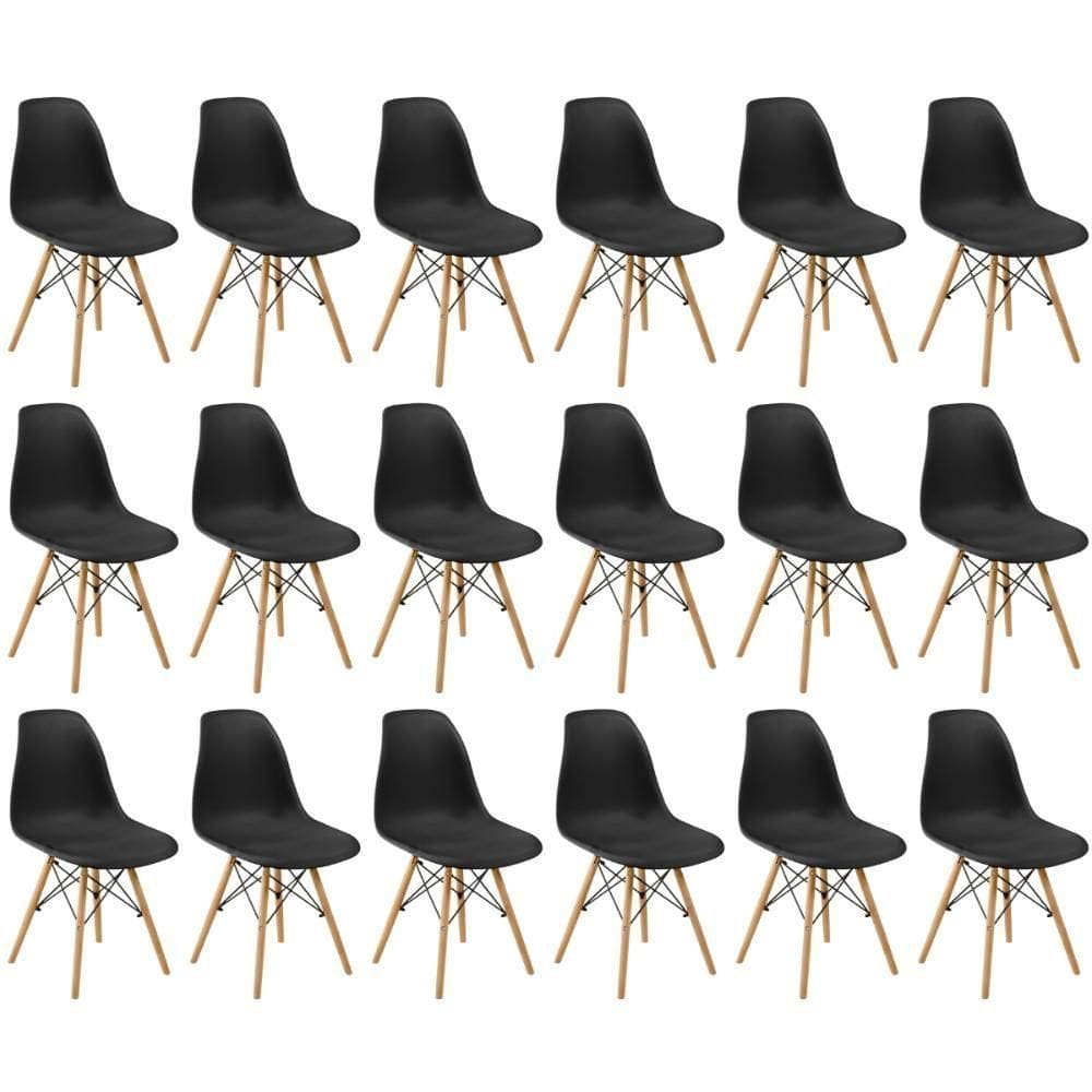 Conjunto 18 Cadeiras Charles Eames Eiffel Wood Base Madeira - Preta