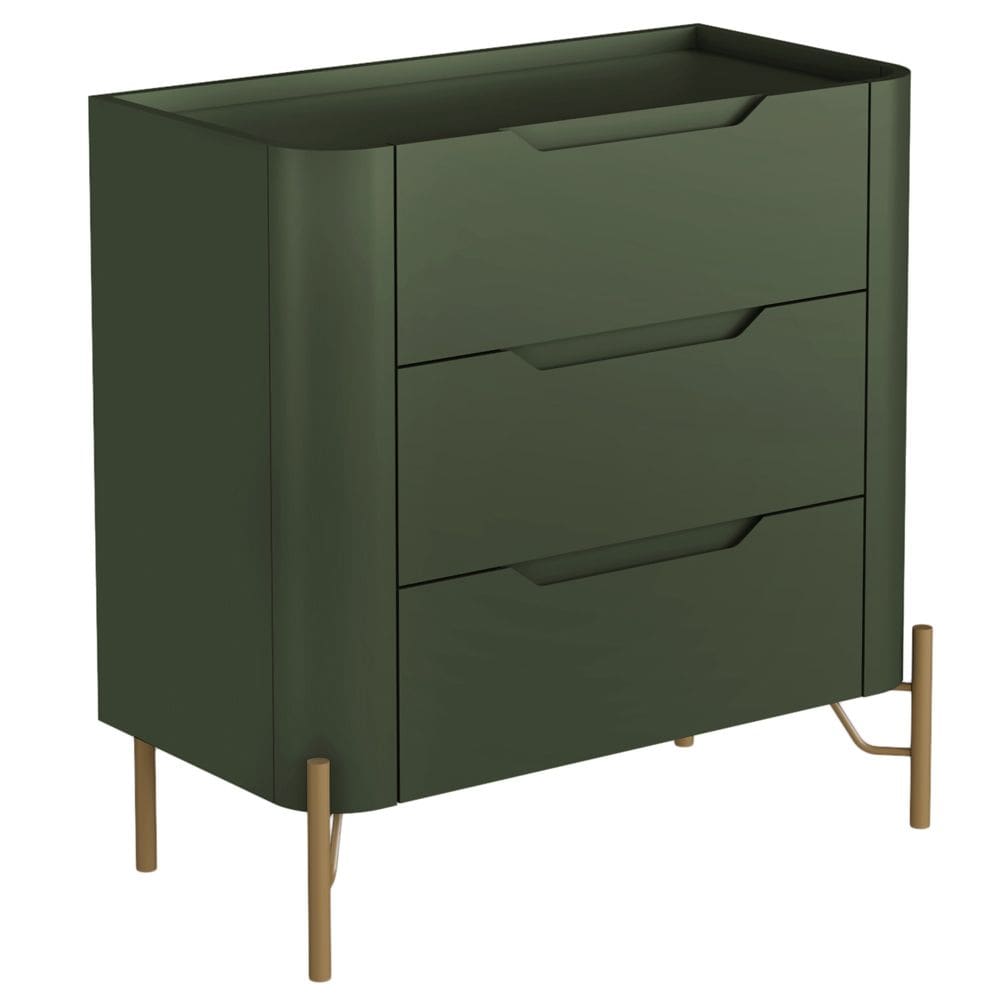 Mesa De Cabeceira Orgânica 3 Gavetas Pés Industrial Dourado Bliss I03 Musgo - Lyam Decor