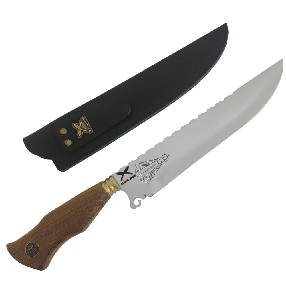 Faca Nossa Senhora Aparecida 10` Artesanal Aço Inox Churrasco Dorso Mosqueado Zanline