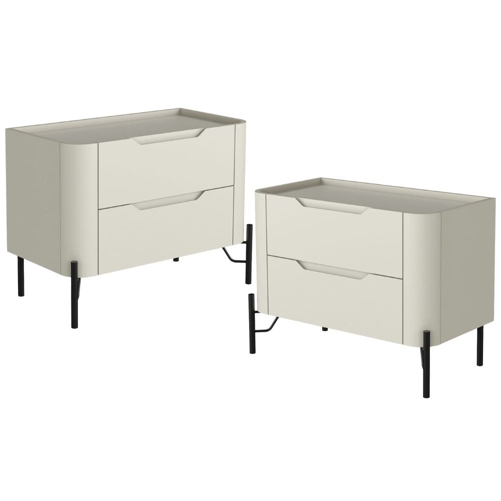 Kit 02 Mesas De Cabeceira Orgânica 2 Gavetas Pés Industrial Preto Bliss I03 Luna - Lyam Decor