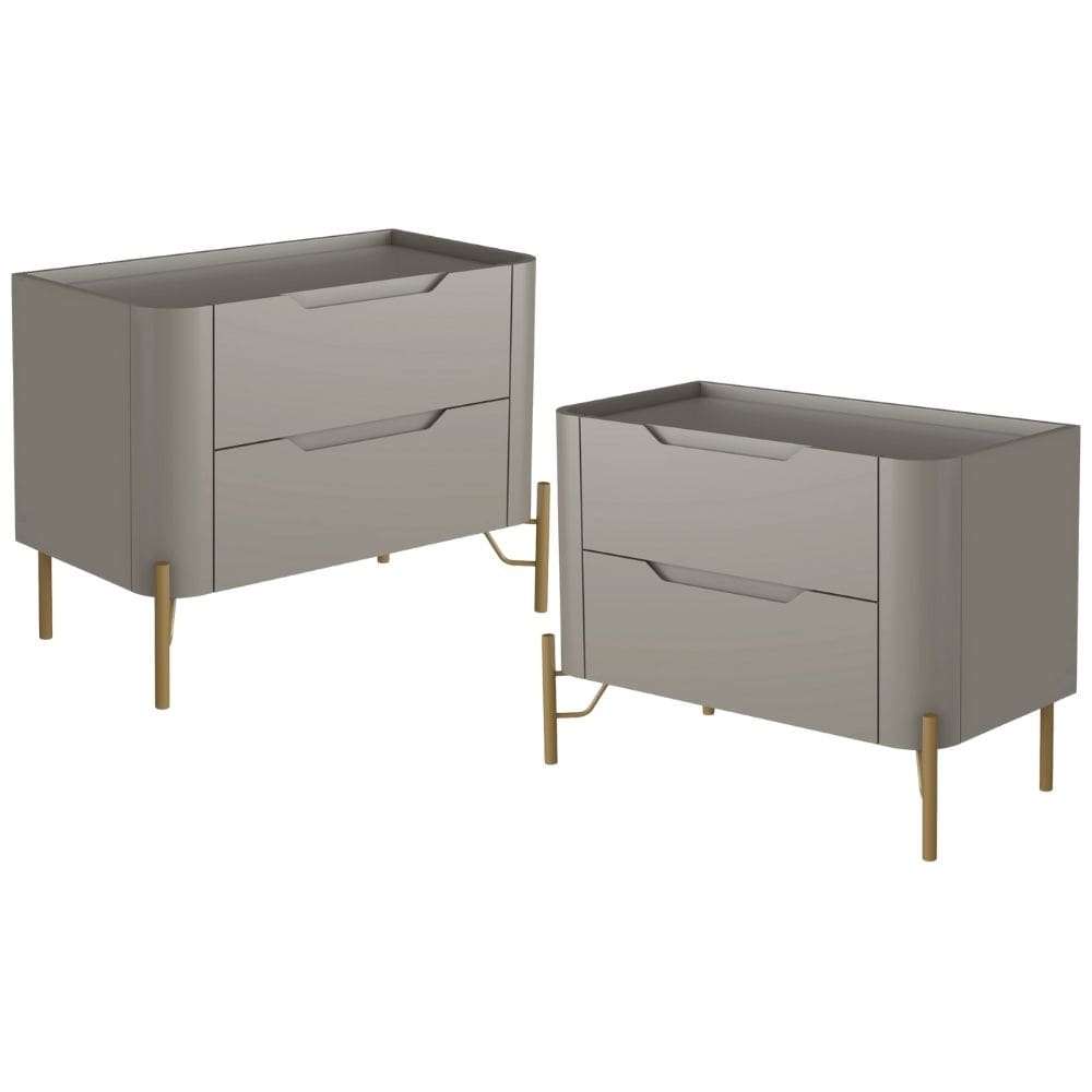 Kit 02 Mesas De Cabeceira Orgânica 2 Gavetas Pés Industrial Dourado Bliss I03 Grigio - Lyam Decor