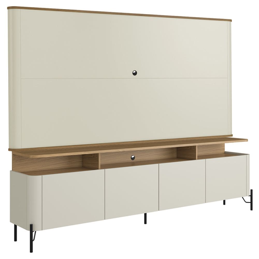 Rack Sala Com Painel Para TV 75 Pol 4 Portas 180cm Pés Preto Clio I03 Louro Luna - Lyam