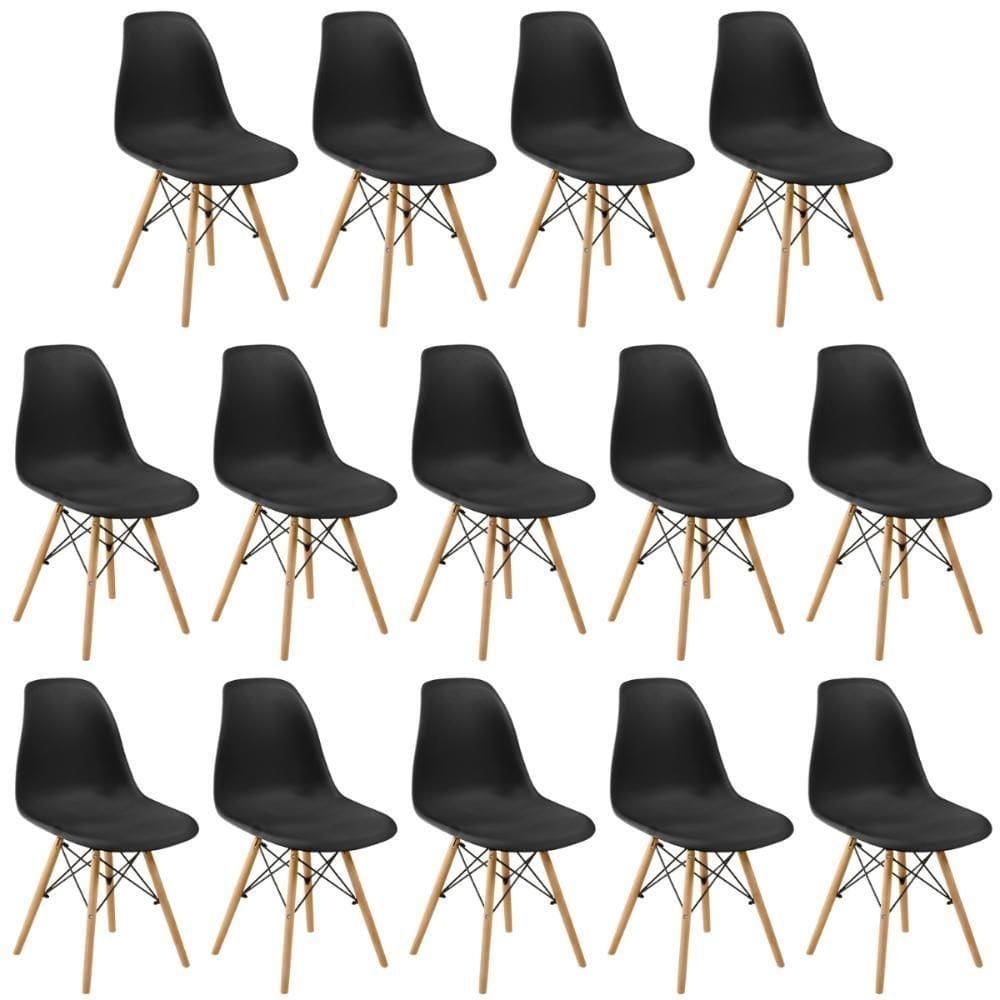Conjunto 14 Cadeiras Charles Eames Eiffel Wood Base Madeira - Preta