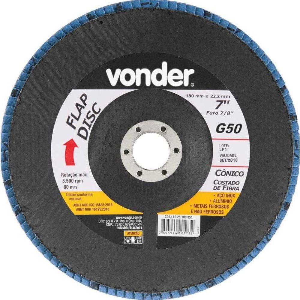 Flap Disc 7 G50 Costado Fibra Cônico Inox Vonder