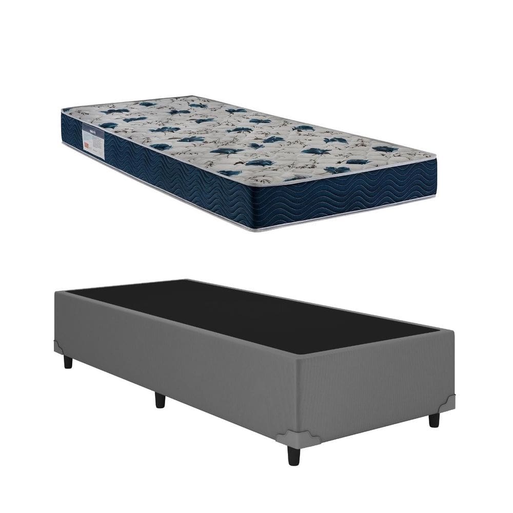 Cama Base Box Solteiro Cinza Colchão ISO 60 D28 - Ortobom