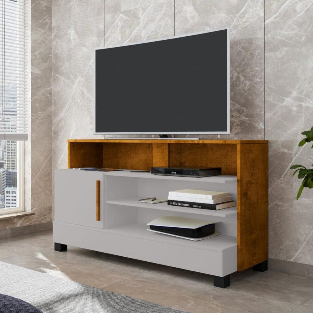 Rack Pipa Decorativo para TV até 48” com Porta e Nichos Sala