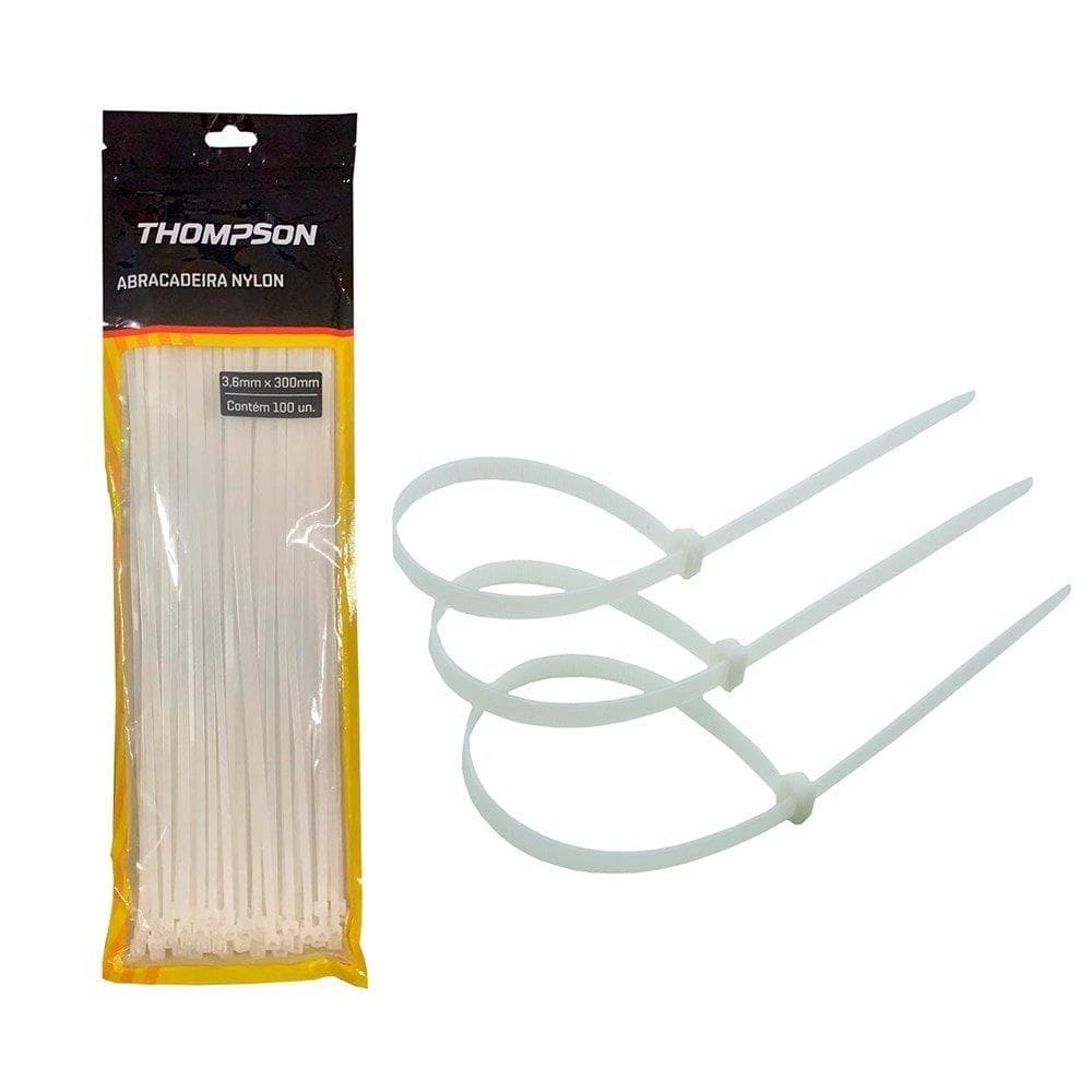 Abraçadeira Nylon 100x2,5mm Branco - Embalagem com 100 unidades - Thompson