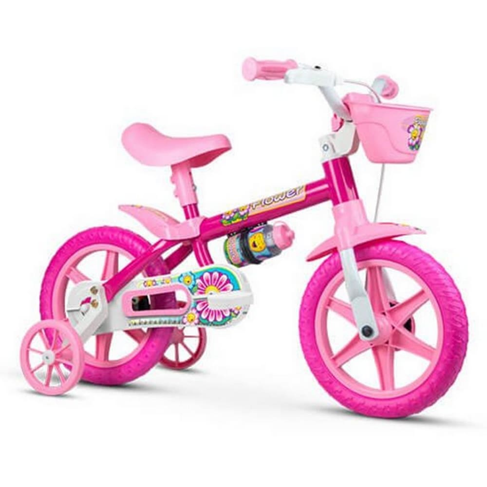 Bicicleta Infantil Nathor Flower com Rodinhas Aro 12 Rosa