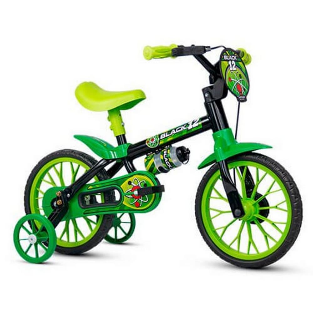 Bicicleta Infantil Nathor Black 12 com rodinhas Aro 12 Verde