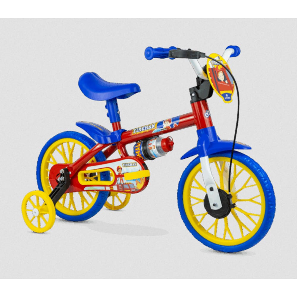 Bicicleta Infantil Nathor Fireman com Rodinhas Aro 12 Vermelho e Azul