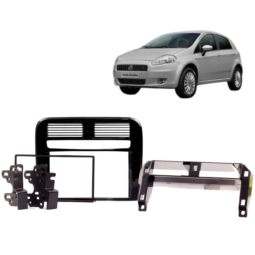 Moldura Painel Central 2 Din Som Dvd Punto 2008 à 2012 Black Piano