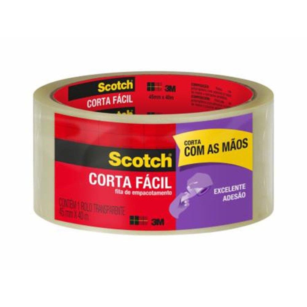 Fita empacotamento 3M Corta Fácil, Scotch, Transparente, 45mmX40m