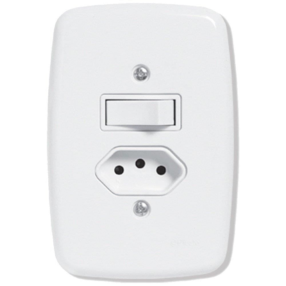 Interruptor Ideale Pluzie 1 Tecla Paralela + 1 Tomada 2P+T | 10A com Placa 4X2 Branca