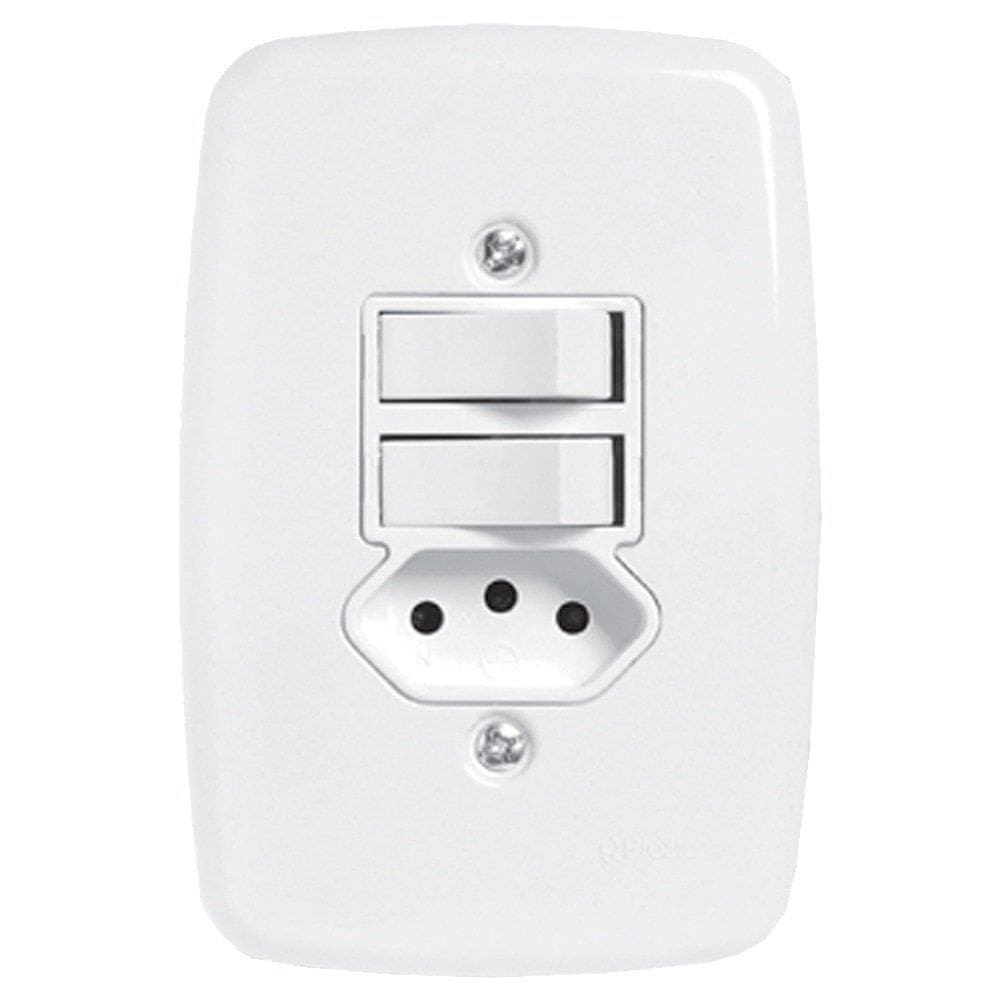 Interruptor Ideale Pluzie 2 Teclas Simples + 1 Tomada 2P+T 10A Com Placa 4x2