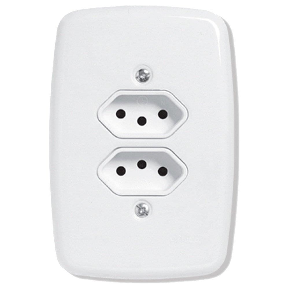 Tomada Pluzie Ideale Dupla 2P+T 10A com Placa 4x2 Branca