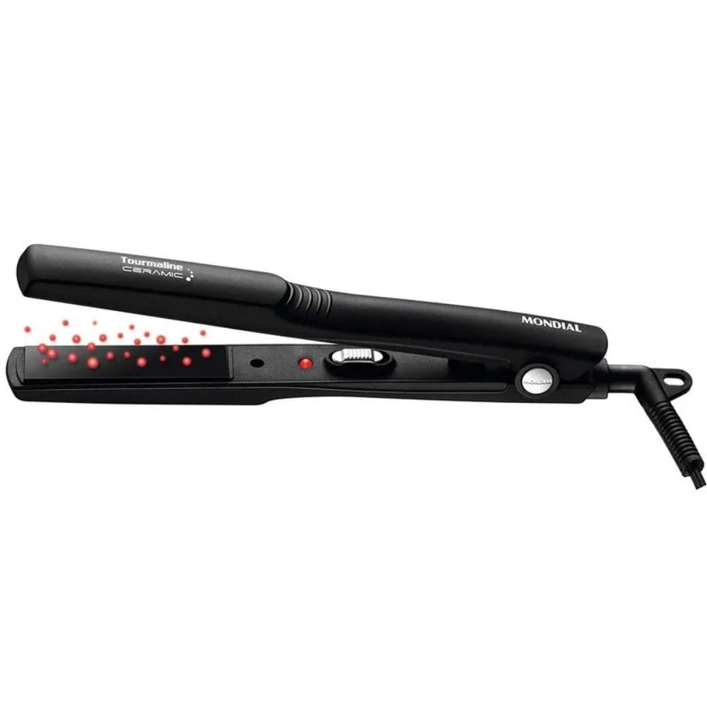 Prancha Alisadora Mondial Tourmaline Ceramic com Revestimento Cerâmico Preto Bivolt - P-15