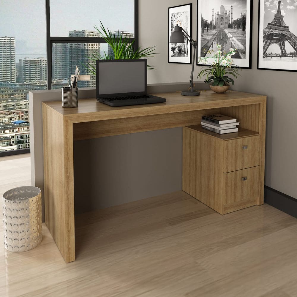 Mesa com Gaveteiro para Escritório 135x74cm ME4130 Amêndoa