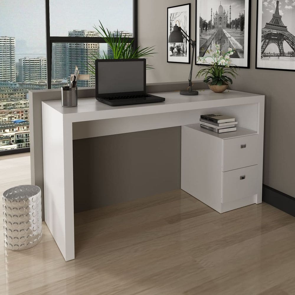 Escrivaninha Branca com 2 Gavetas 135x74cm ME4130 Branco