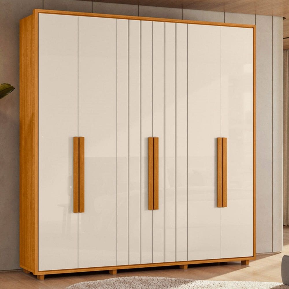 Guarda-Roupa Casal Portinari 6 Portas 4 Gavetas 100% Mdf Cinamomo/Off White - Madetec