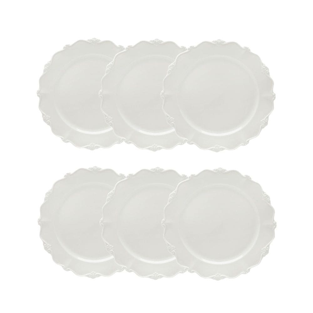 Cj 6 Pratos Rasos de Porcelana Fancy Branco 27cm Wolff