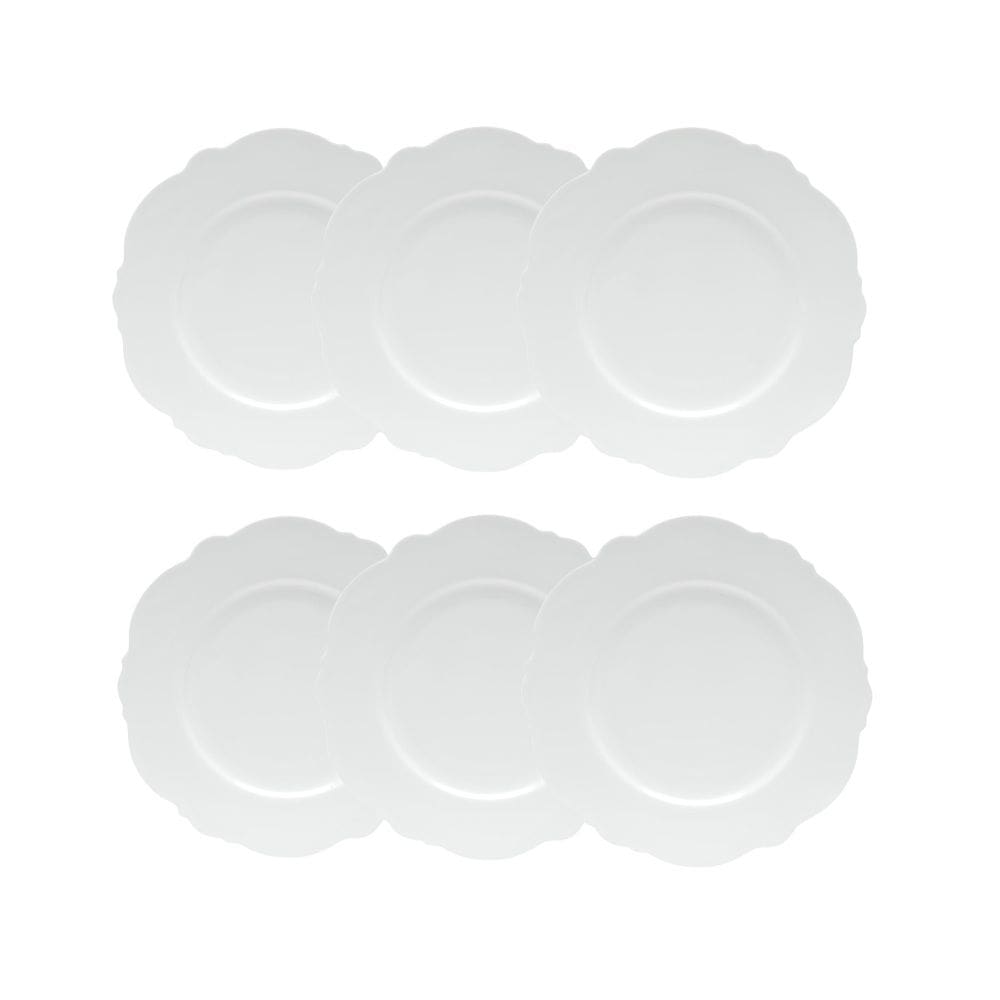 Cj 6 Pratos Rasos P/Sobremesa de Porcelana Branca Maldivas 21cm Wolff