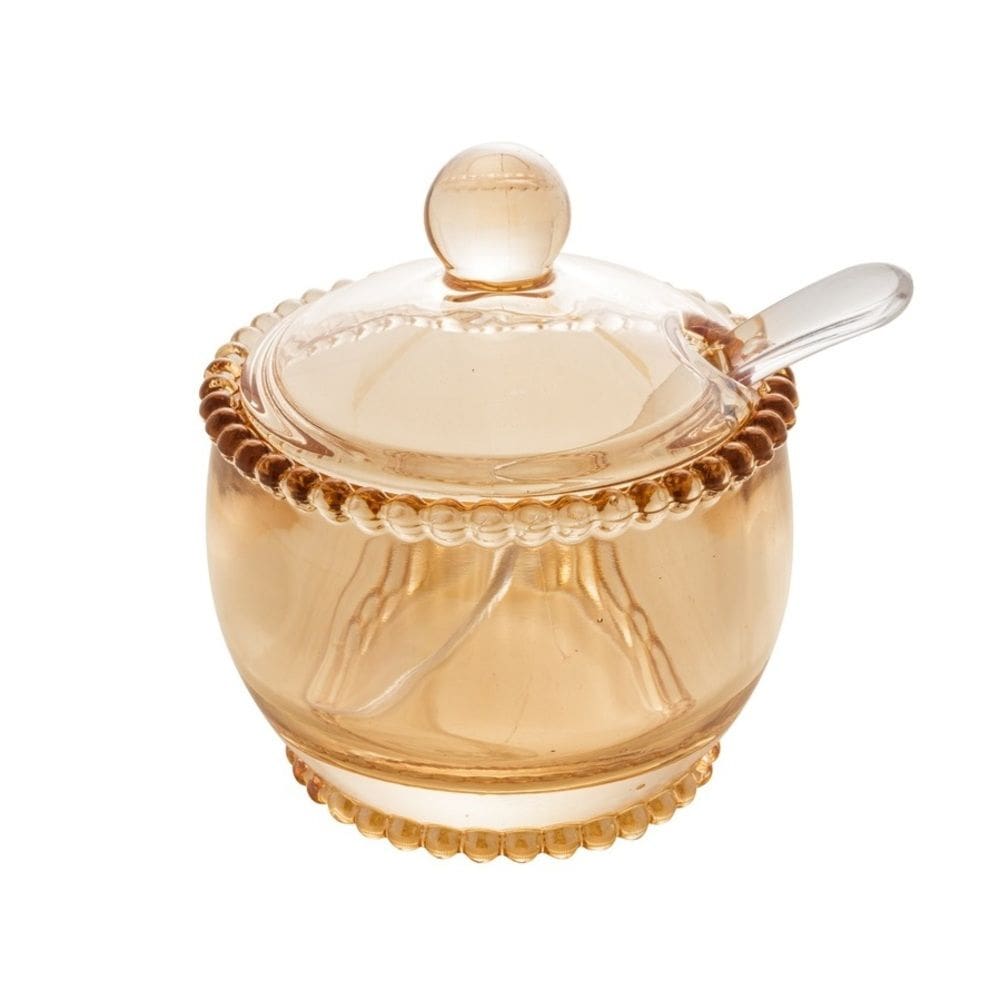 Açucareiro de Cristal C/Colher Pearl Bolinha Âmbar Wolff