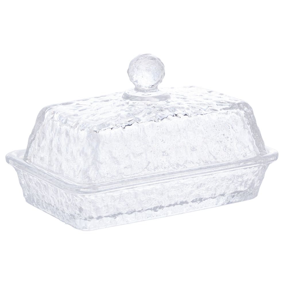 Manteigueira de Cristal C/Tampa Martelado Petra Transparente 17x10,5cm Lyor