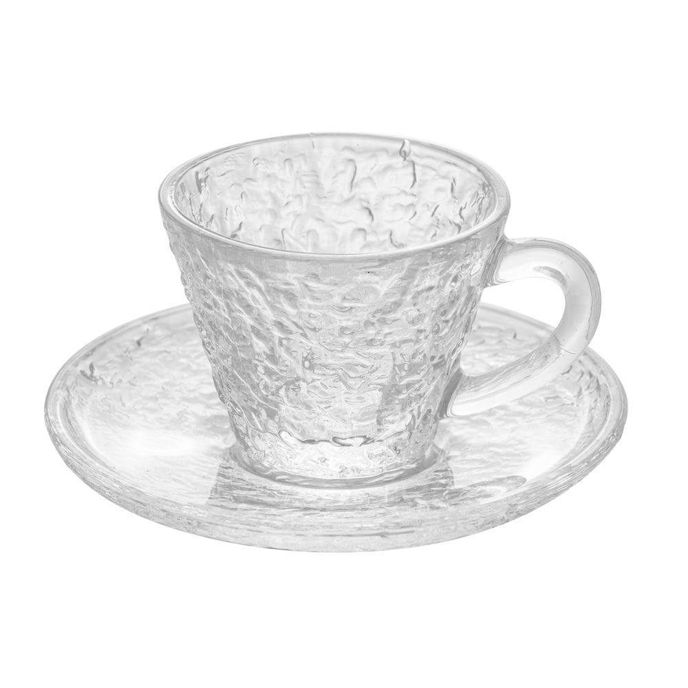Xícara P/Café C/Pires de Cristal Martelado Petra Transparente 70ml Lyor