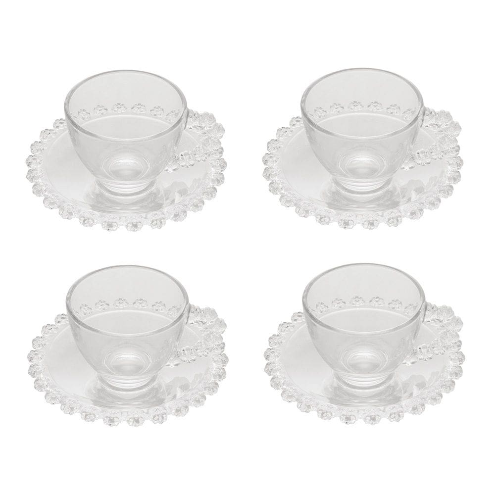 Cj 4 Xícaras P/Café C/Pires de Cristal Daisy Transparente 80ml Wolff