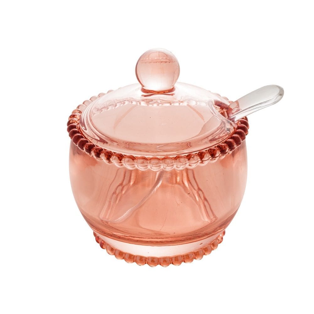 Açucareiro de Cristal C/Colher Pearl Bolinha Rosa Wolff