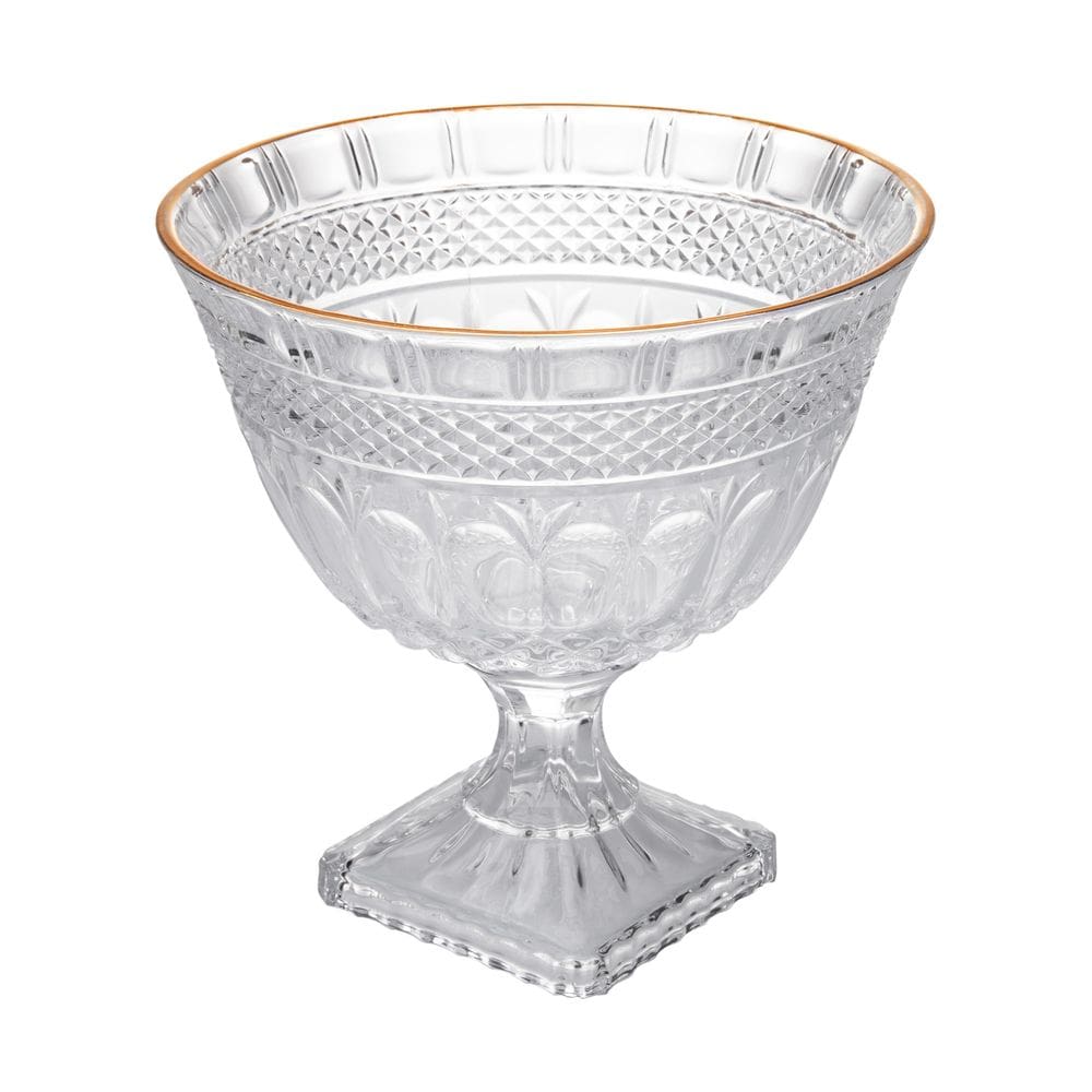Centro de Mesa Decorativo de Cristal C/Pé Brandon C/Fio de Ouro 25,5x26cm Lyor