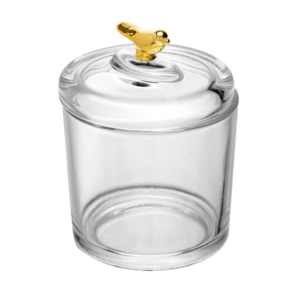 Pote de Cristal C/Tampa Golden Bird Transparente 11,5x8,5cm Wolff