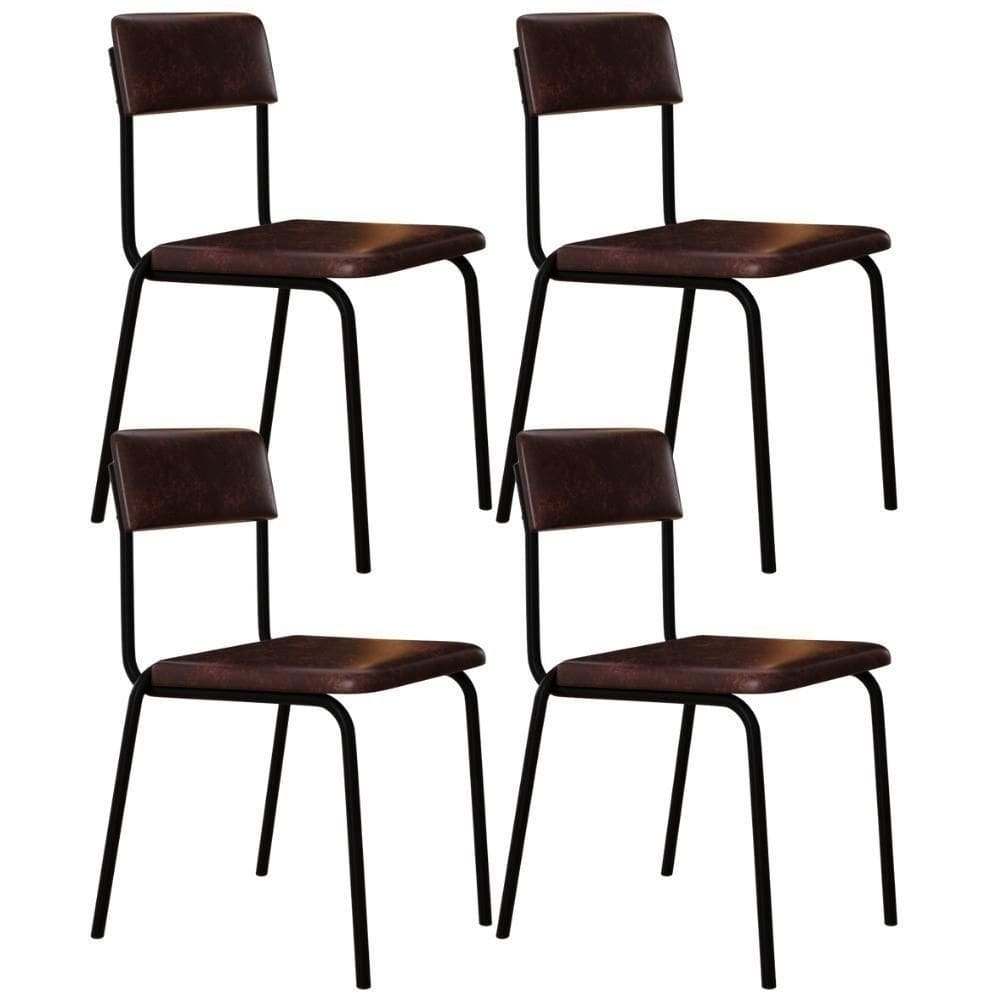 Kit 04 Cadeiras Estofada Para Sala De Jantar Sense Preto C01 Courino Café - Lyam Decor