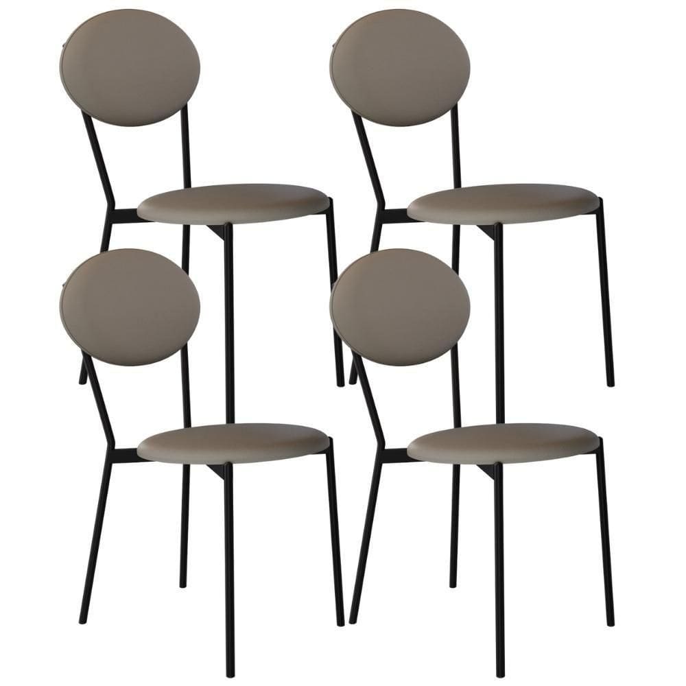 Kit 04 Cadeiras Estofada Para Sala De Jantar Azuri Preto C01 Courino Cinza - Lyam Decor