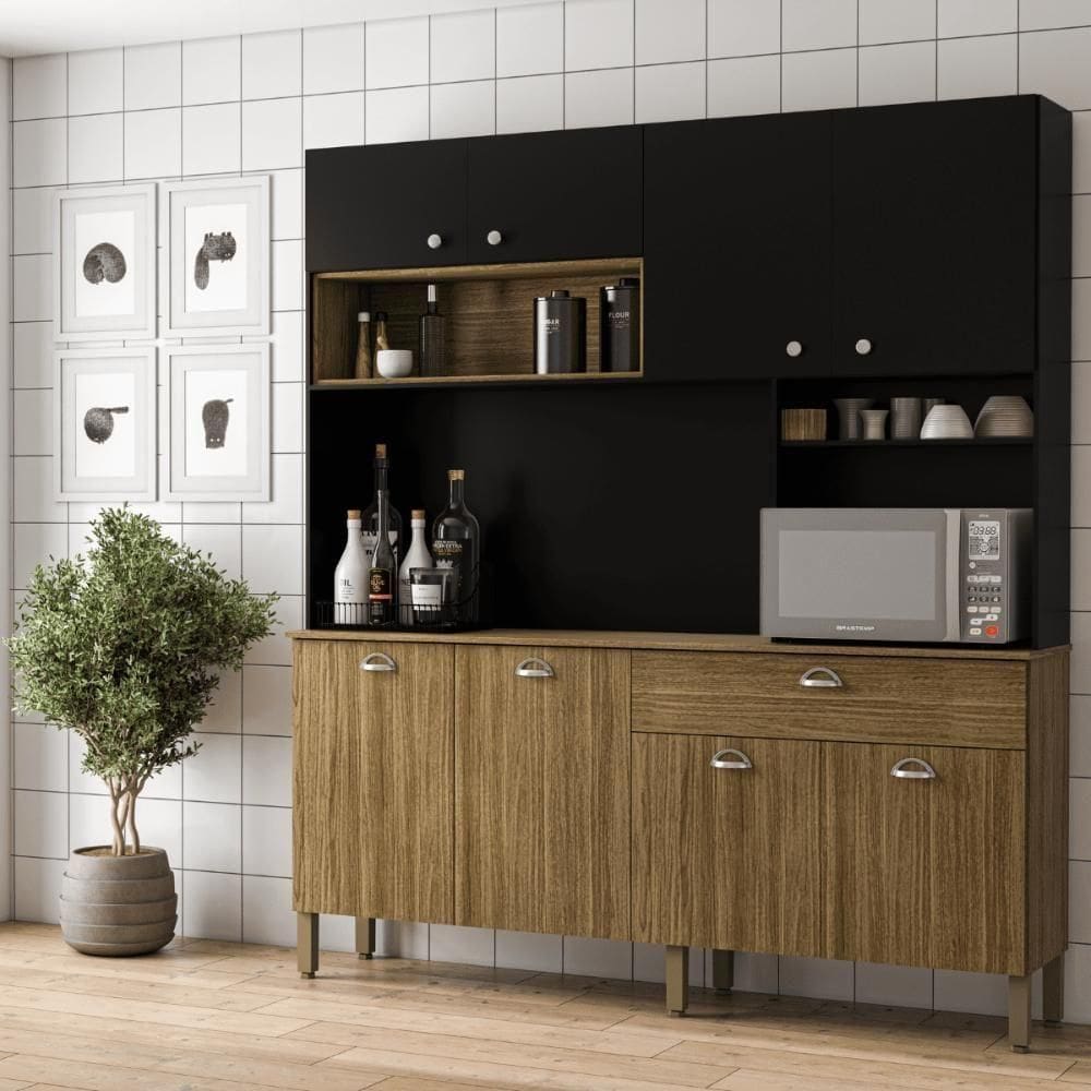 Kit Cozinha Armários E Portas Core Freijó Nero