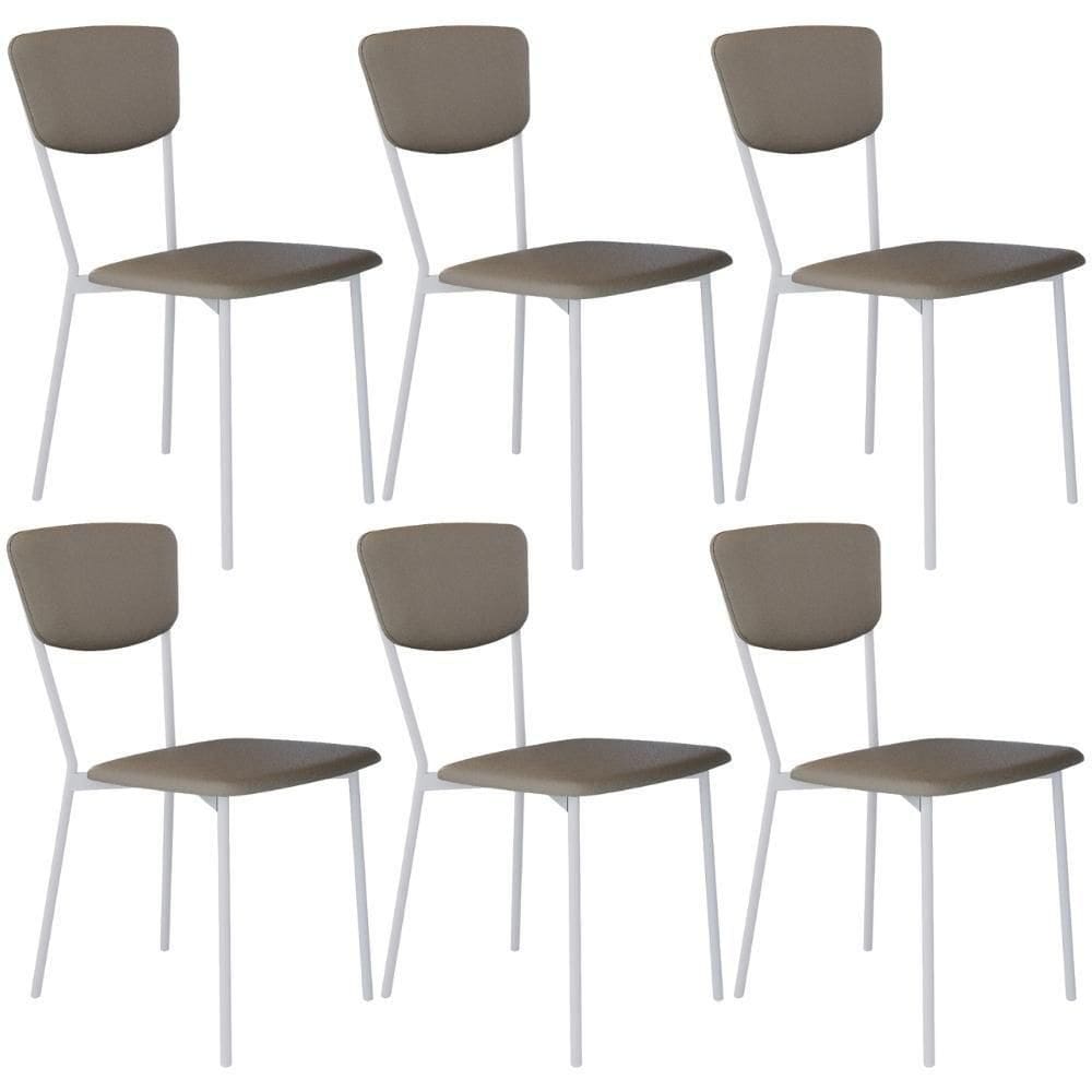 Kit 06 Cadeira Para Sala De Jantar Village Branco C01 Courino Cinza - Lyam Decor