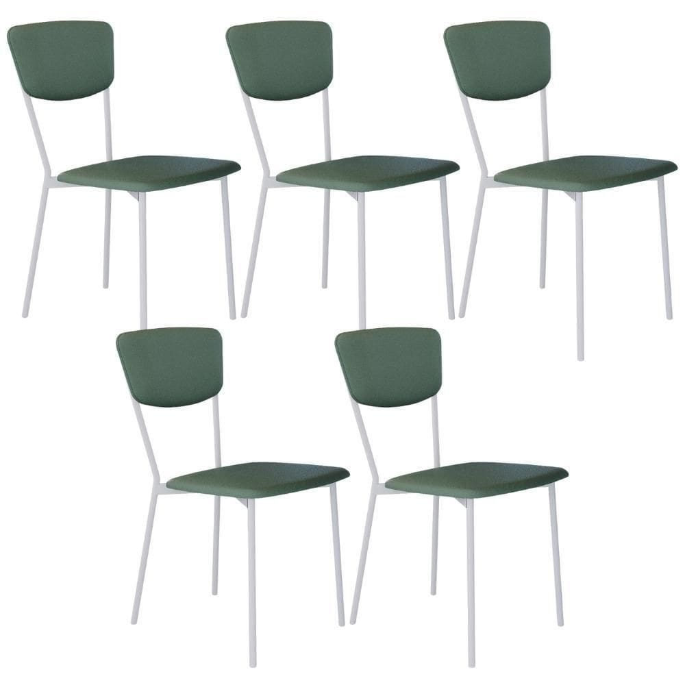 Kit 05 Cadeira Para Sala De Jantar Village Branco C01 Courino Verde Sálvia - Lyam Decor