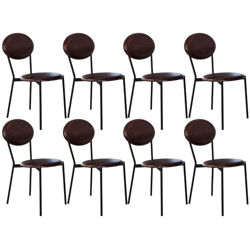Kit 08 Cadeiras Estofada Para Sala De Jantar Azuri Preto C01 Courino Café - Lyam Decor