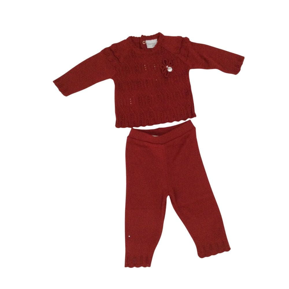 Conjunto bebê fem linho Noruega vermelho