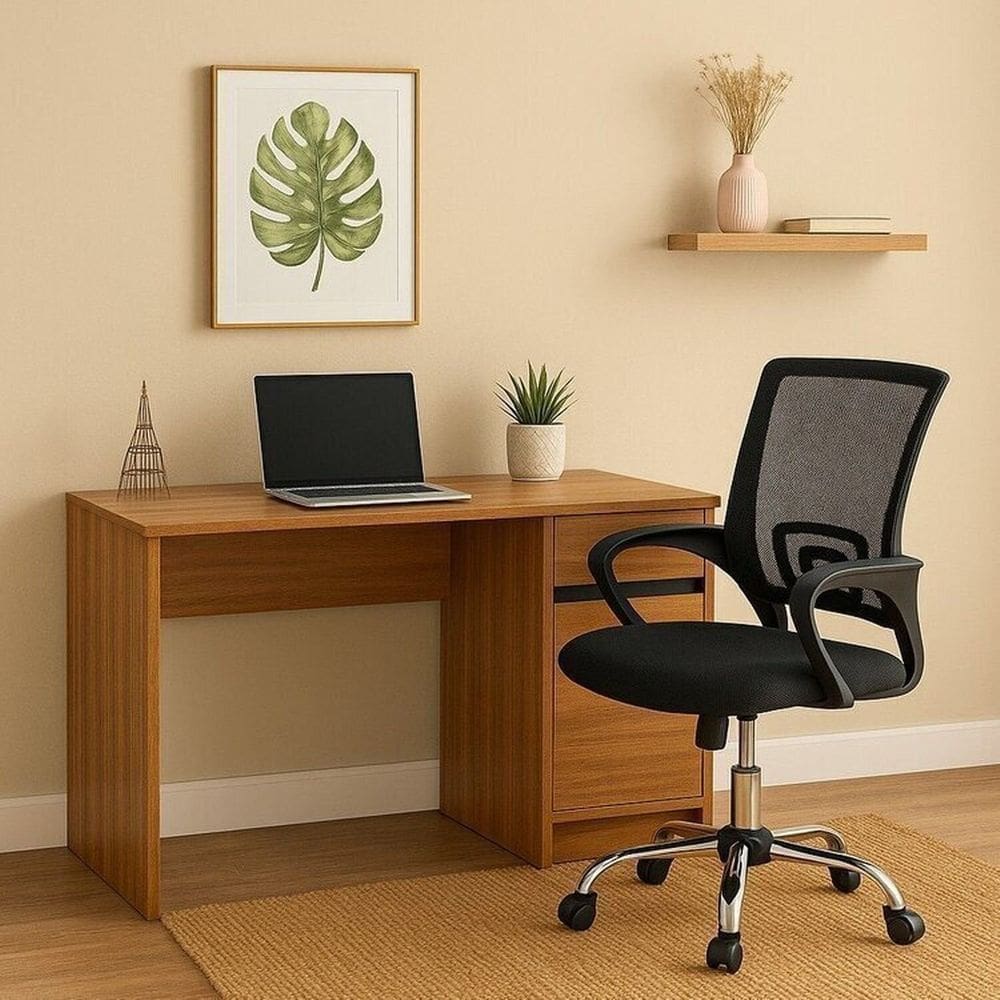 Escrivaninha 1 Porta 1 Gaveta Office Morada Cadeira Escritorio Diretor Tela Mesh Tok 3310 Preto Amêndola/Grafito/ Preto