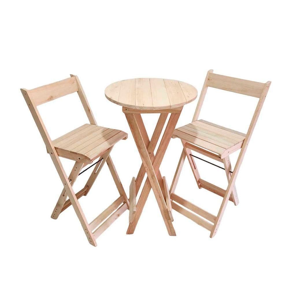 Kit Bistrô Eucalipto Dobrável Com 2 Banquetas De Madeira Natural