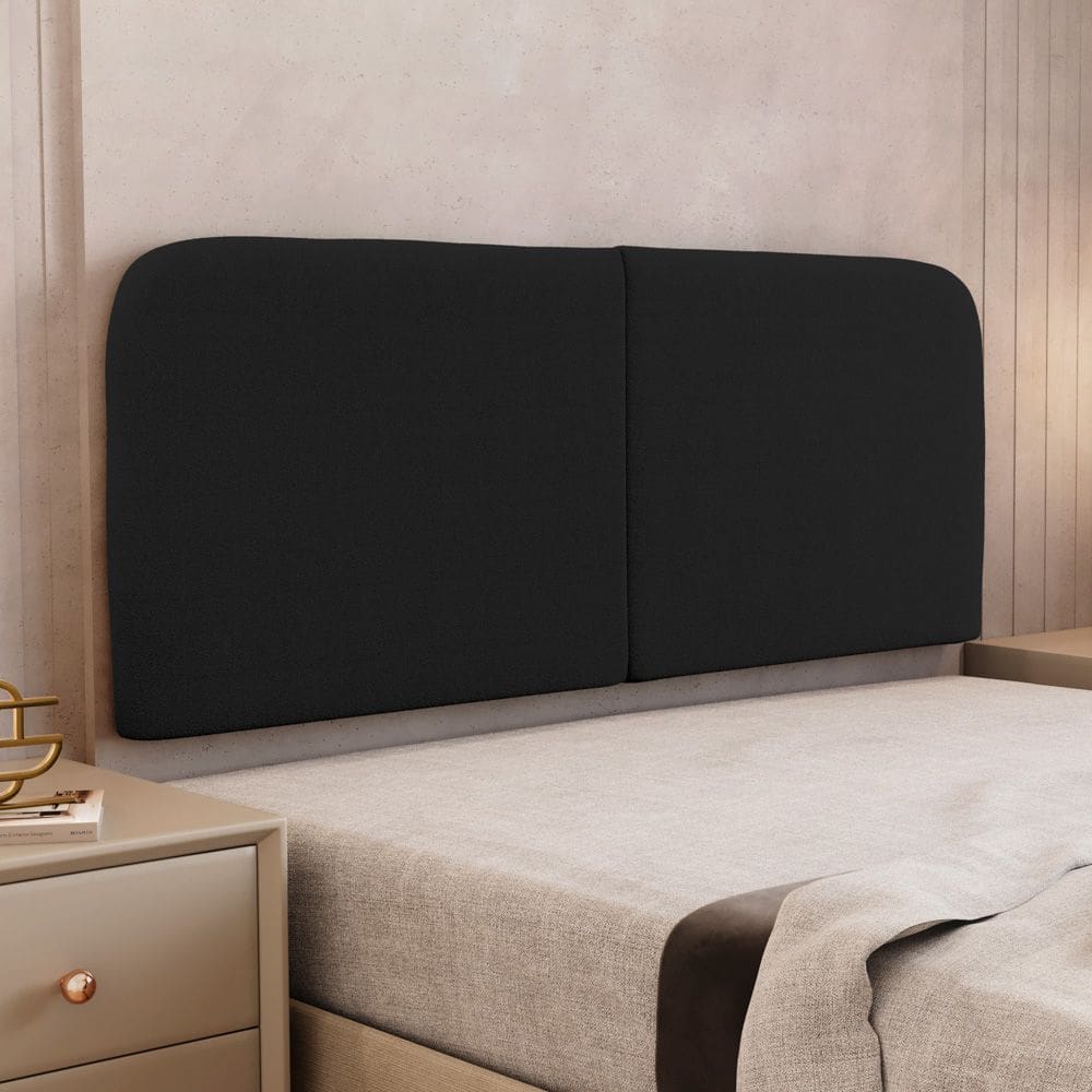 Cabeceira Painel Orgânico Cama Box Queen Size Aira 160cm Dobrável Bouclé Preto - Desk Design