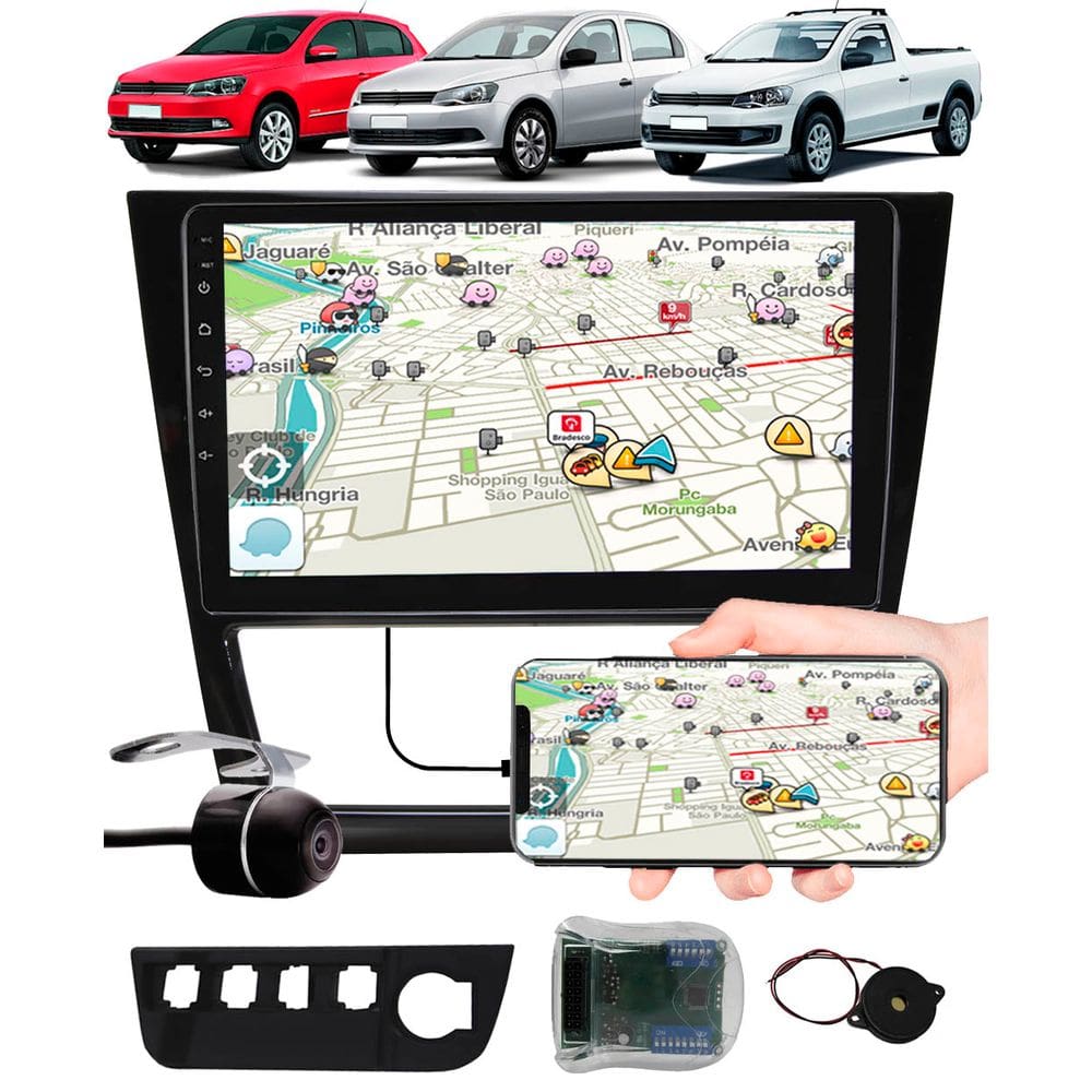 Multimídia 9” Polegadas Vw Gol Saveiro Voyage G6 Espelhamento USB Bluetooth + Moldura Painel + Câmera de Ré + Interface Comando de Volante