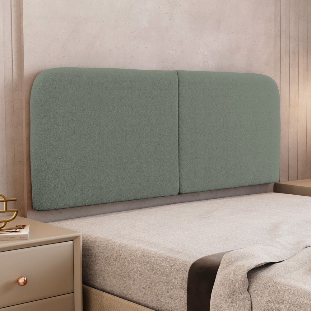 Cabeceira Painel Orgânico Cama Box King Size Aira 195cm Dobrável Bouclé Verde Menta - Desk Design