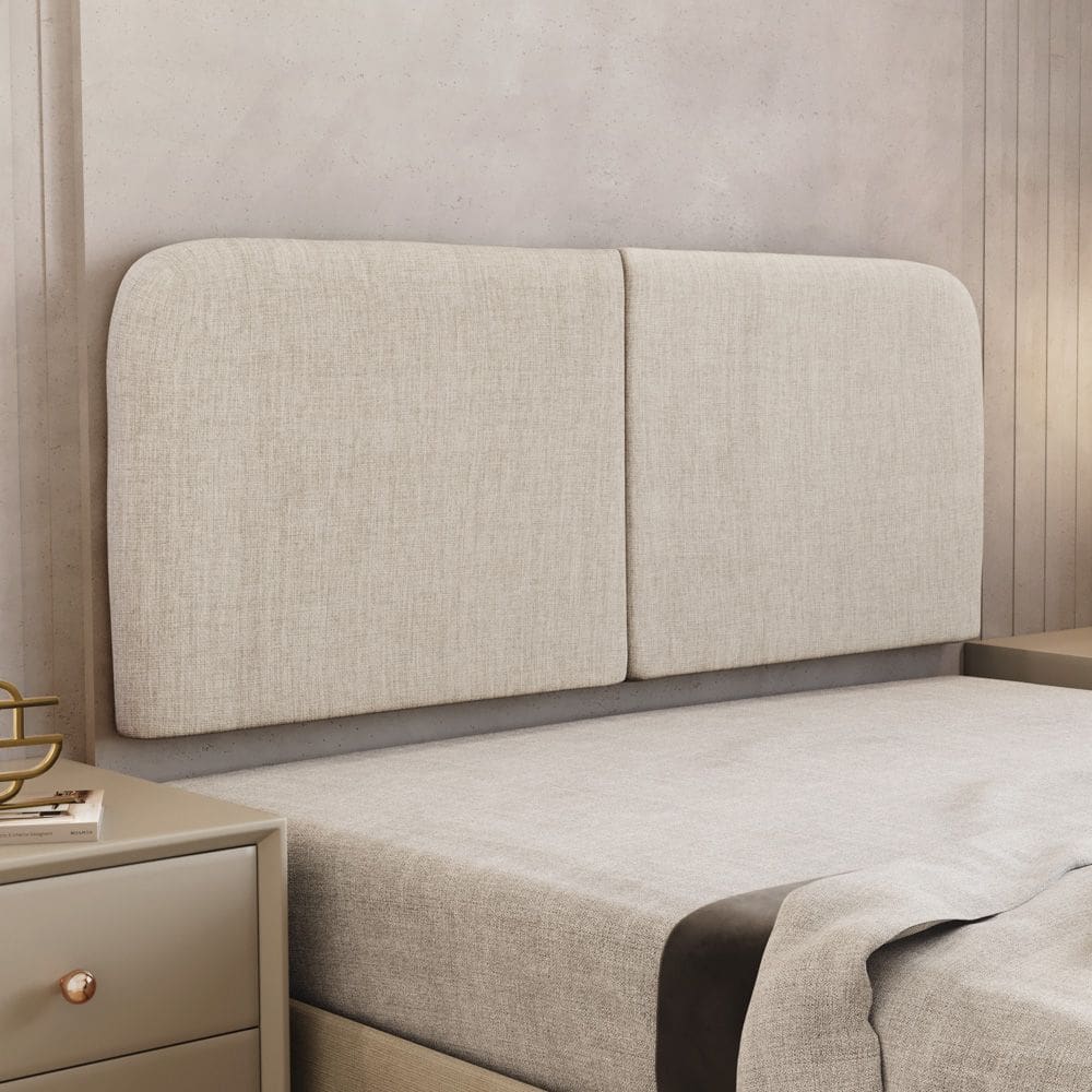 Cabeceira Painel Orgânico Cama Box Queen Size Aira 160cm Dobrável Linho Bege - Desk Design
